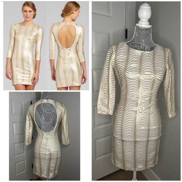 B.Darlin Gold Sequin Bodycon Stretch Party Dress sz 5/6 - Picture 1 of 9